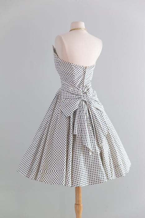 Glamorous & Iconic 1950's Strapless Polka Dot Party Dress By Fred Perlberg / XS