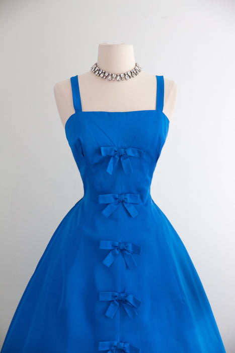 Elegant 1950's Dior Inspired Blue Party Dress With Bows / SM