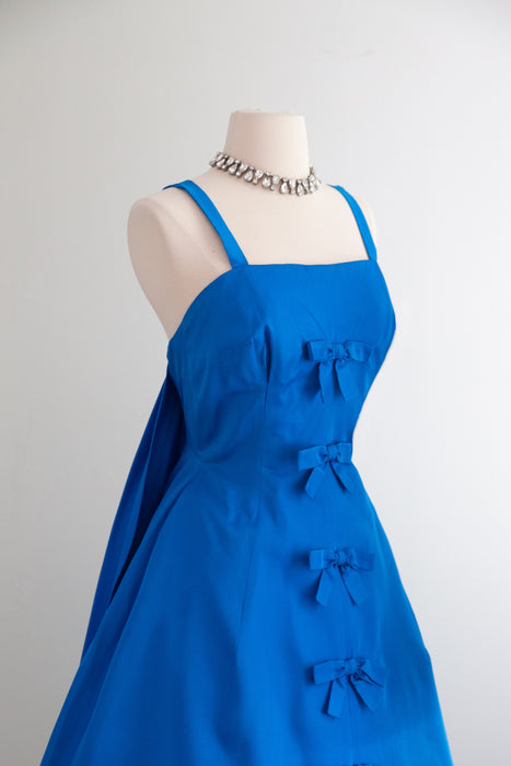 Elegant 1950's Dior Inspired Blue Party Dress With Bows / SM