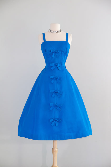Elegant 1950's Dior Inspired Blue Party Dress With Bows / SM