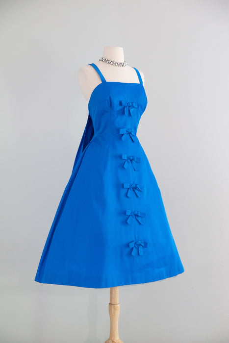 Elegant 1950's Dior Inspired Blue Party Dress With Bows / SM