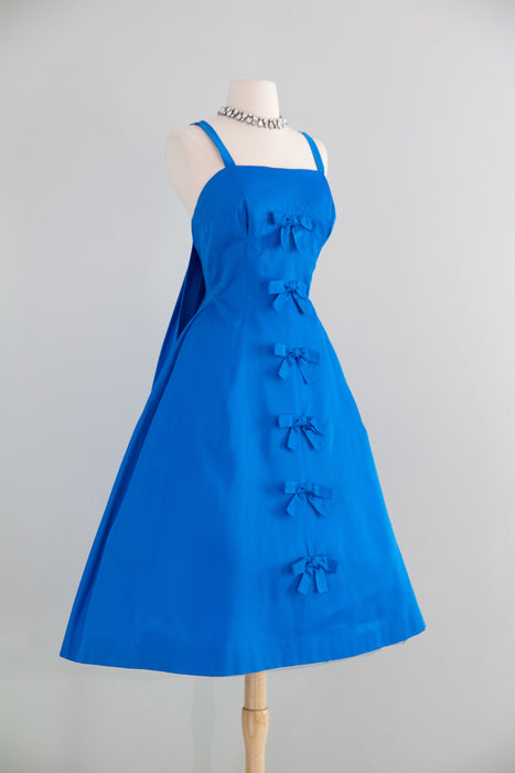 Elegant 1950's Dior Inspired Blue Party Dress With Bows / SM