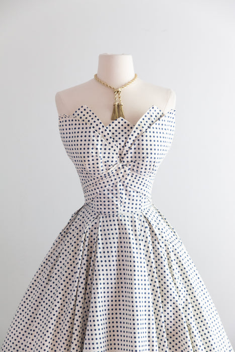 Glamorous & Iconic 1950's Strapless Polka Dot Party Dress By Fred Perlberg / XS
