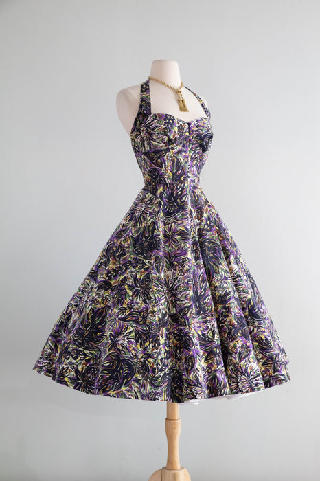 Gorgeous 1950's Dark Tropical Hawaiian Halter Neck Cotton Sundress Wit Xtabay Vintage Gorgeous 1950's Dark Tropical Hawaiian Halter Neck Cotton Sundress Wit Xtabay Vintage