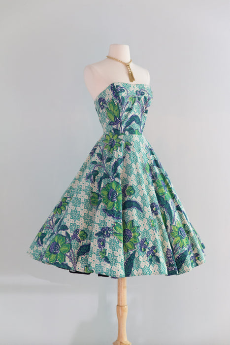 Stunning 1950's Pauline Lake Hawaiian Cotton Strapless Sundress with Bolero Jacket / Sm