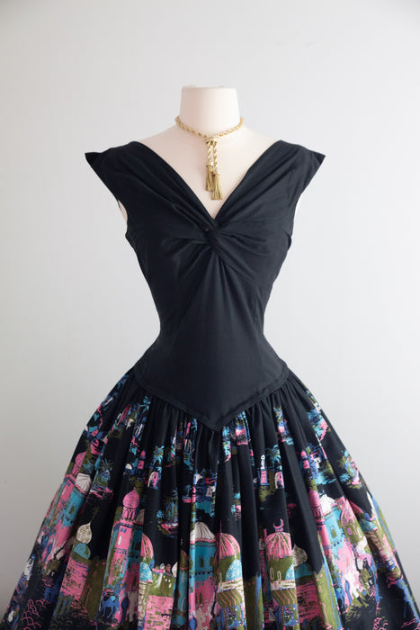 Iconic 1950's Millworth "Casbah" Novelty Print Cotton Dress / S