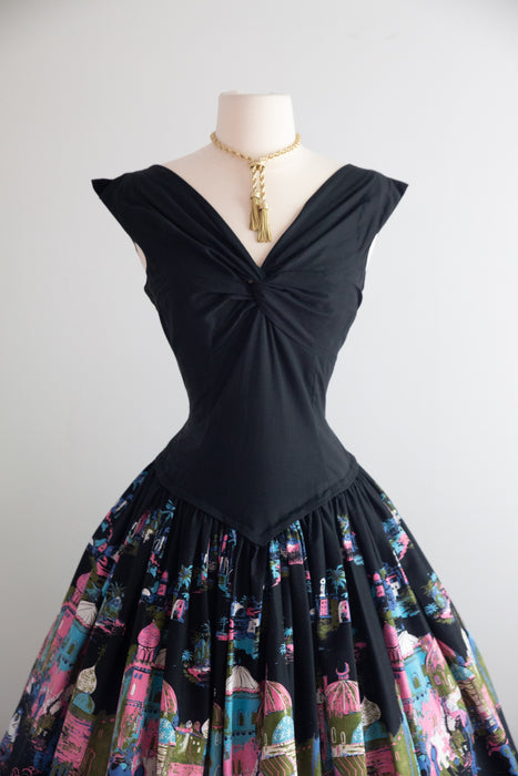 Iconic 1950's Millworth "Casbah" Novelty Print Cotton Dress / S
