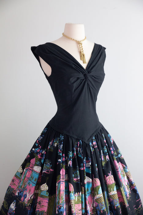 Iconic 1950's Millworth "Casbah" Novelty Print Cotton Dress / S