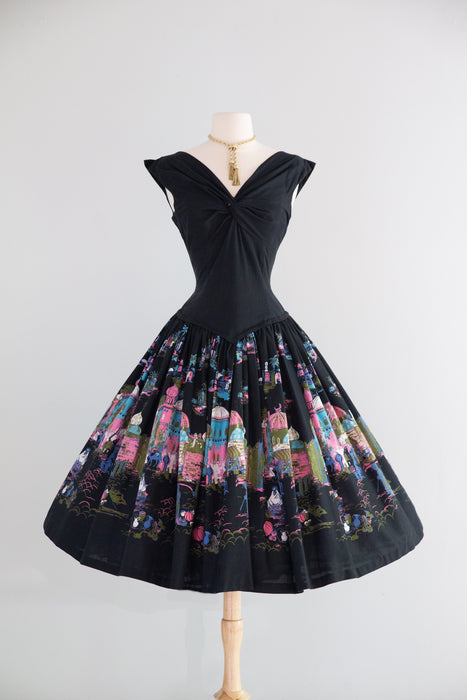 Iconic 1950's Millworth "Casbah" Novelty Print Cotton Dress / S