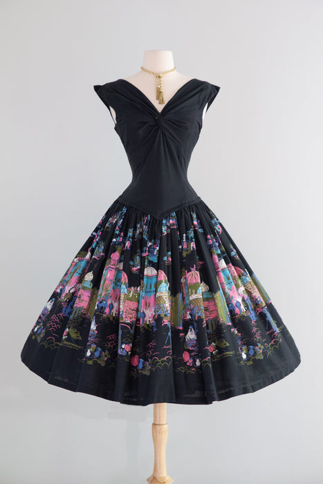 Iconic 1950's Millworth "Casbah" Novelty Print Cotton Dress / S