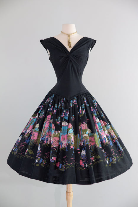 Iconic 1950's Millworth "Casbah" Novelty Print Cotton Dress / S
