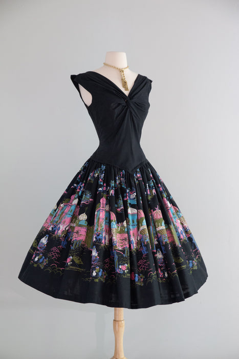 Iconic 1950's Millworth "Casbah" Novelty Print Cotton Dress / S