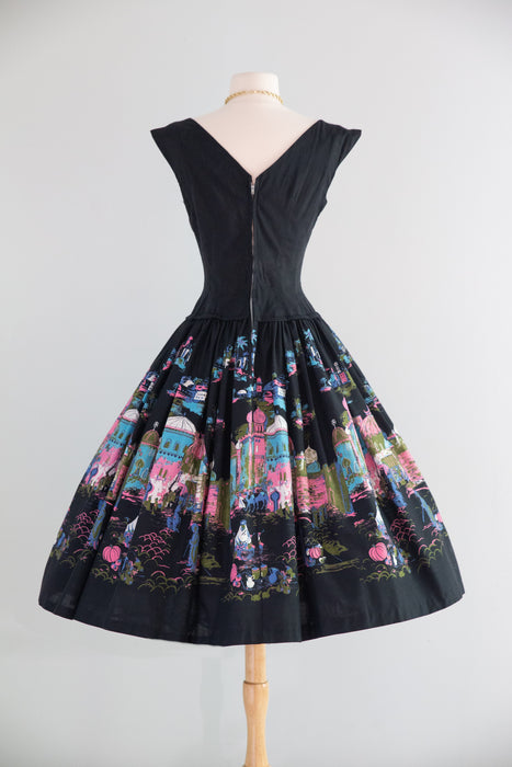 Iconic 1950's Millworth "Casbah" Novelty Print Cotton Dress / S