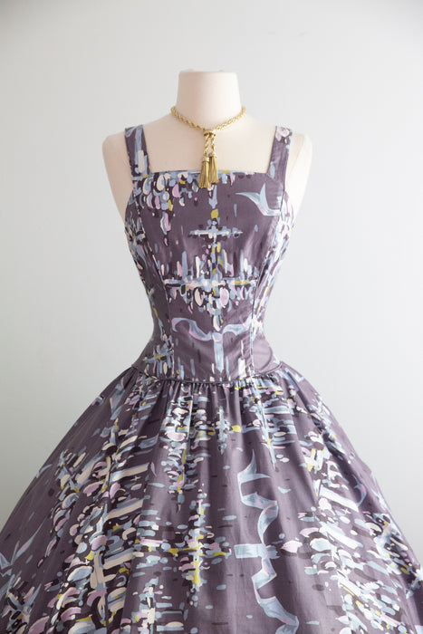 Glamorous 1950's Marjae of Miami Polished Cotton Summer Party Dress / Small