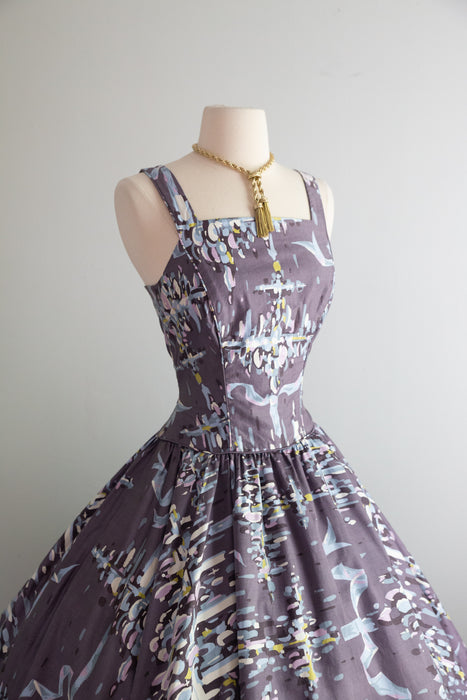 Glamorous 1950's Marjae of Miami Polished Cotton Summer Party Dress / Small