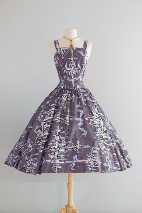 Glamorous 1950's Marjae of Miami Polished Cotton Summer Party Dress / Small