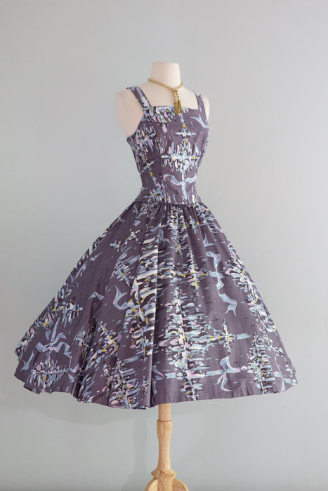 Glamorous 1950's Marjae of Miami Polished Cotton Summer Party Dress / Small