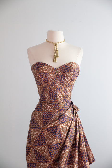 Sensuous 1950's Pauline Lake Hawaiian Cotton Batik Strapless Sarong Dress / S