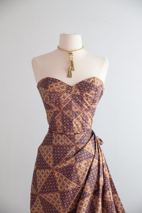 Sensuous 1950's Pauline Lake Hawaiian Cotton Batik Strapless Sarong Dress / S