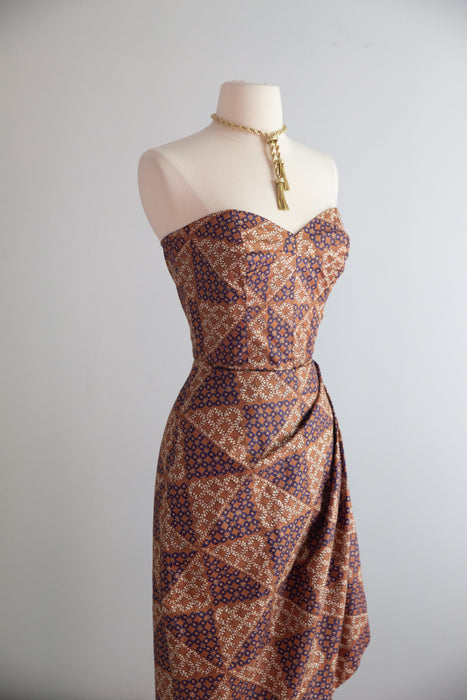 Sensuous 1950's Pauline Lake Hawaiian Cotton Batik Strapless Sarong Dress / S