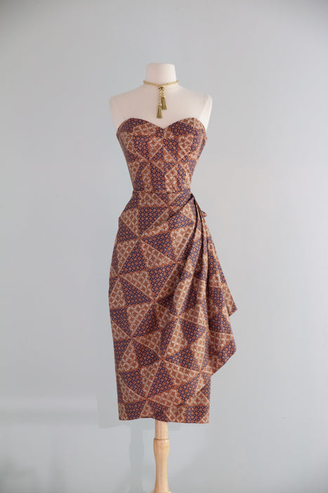 Sensuous 1950's Pauline Lake Hawaiian Cotton Batik Strapless Sarong Dress / S