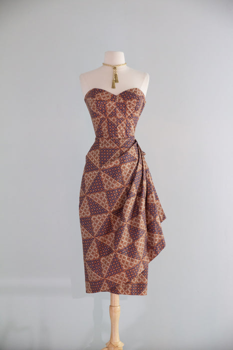 Sensuous 1950's Pauline Lake Hawaiian Cotton Batik Strapless Sarong Dress / S