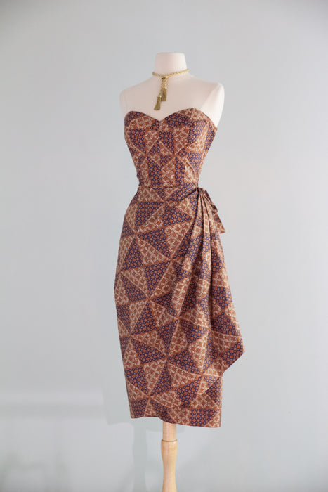 Sensuous 1950's Pauline Lake Hawaiian Cotton Batik Strapless Sarong Dress / S