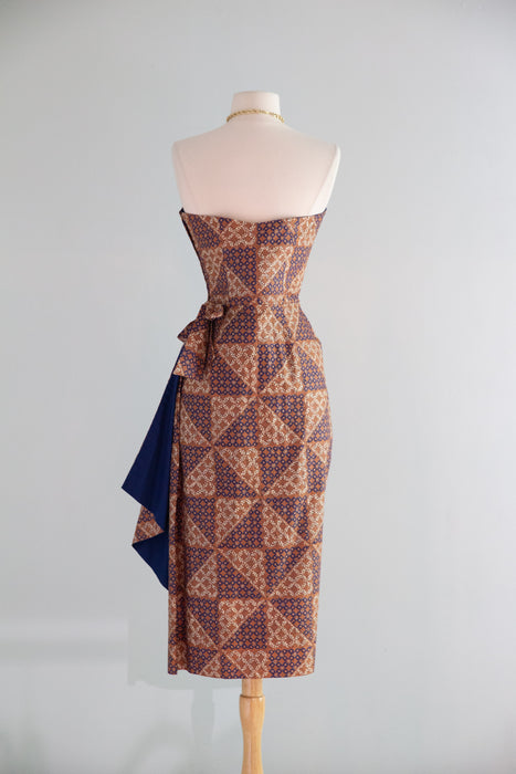 Sensuous 1950's Pauline Lake Hawaiian Cotton Batik Strapless Sarong Dress / S