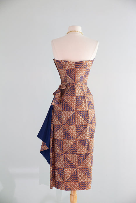 Sensuous 1950's Pauline Lake Hawaiian Cotton Batik Strapless Sarong Dress / S