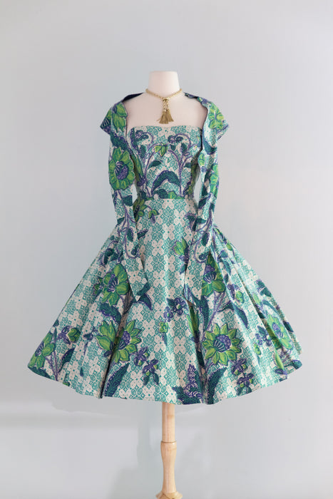 Stunning 1950's Pauline Lake Hawaiian Cotton Strapless Sundress with Bolero Jacket / Sm