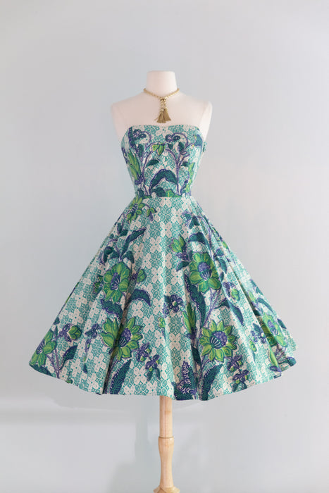 Stunning 1950's Pauline Lake Hawaiian Cotton Strapless Sundress with Bolero Jacket / Sm