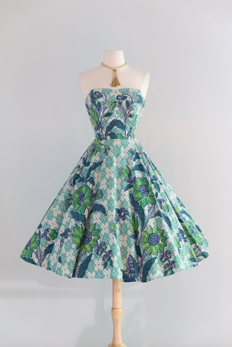 Stunning 1950's Pauline Lake Hawaiian Cotton Strapless Sundress with Bolero Jacket / Sm