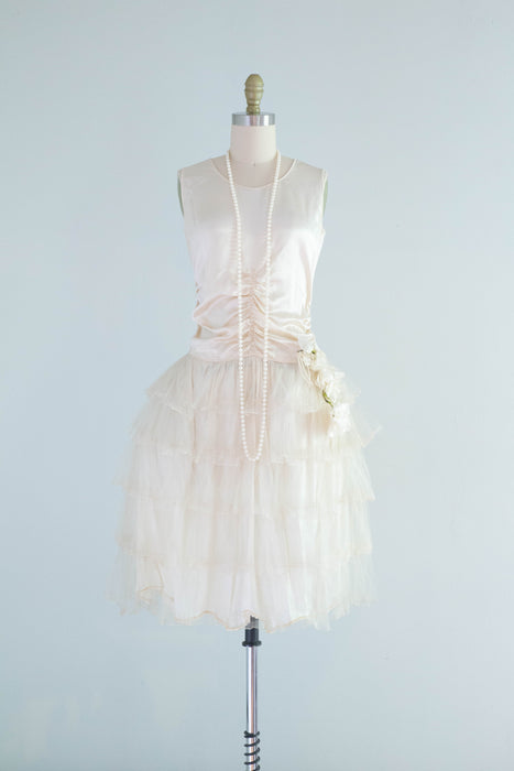 Ethereal 1920's Silk Flapper Robe De Style Party Dress / XS