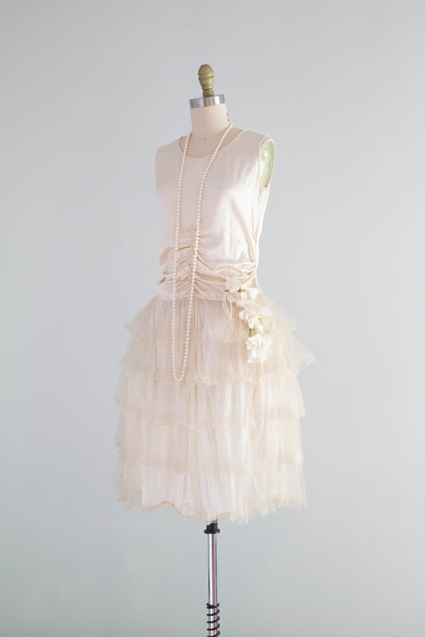 Ethereal 1920's Silk Flapper Robe De Style Party Dress / XS