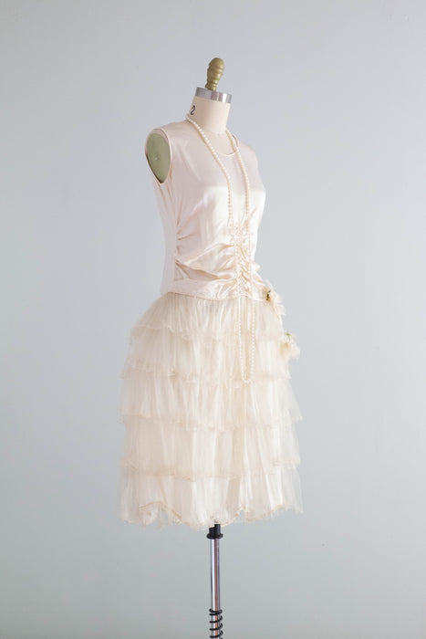 Ethereal 1920's Silk Flapper Robe De Style Party Dress / XS