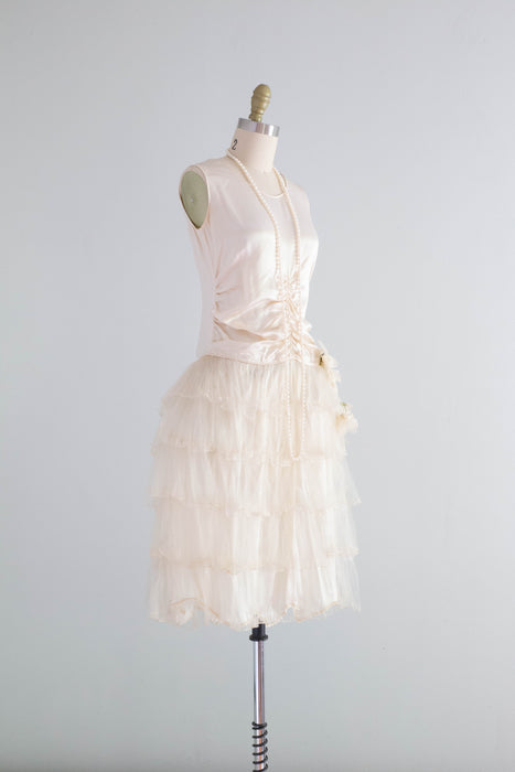 Ethereal 1920's Silk Flapper Robe De Style Party Dress / XS