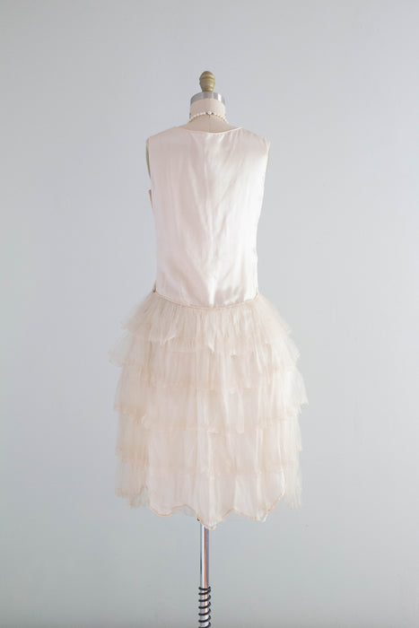 Ethereal 1920's Silk Flapper Robe De Style Party Dress / XS