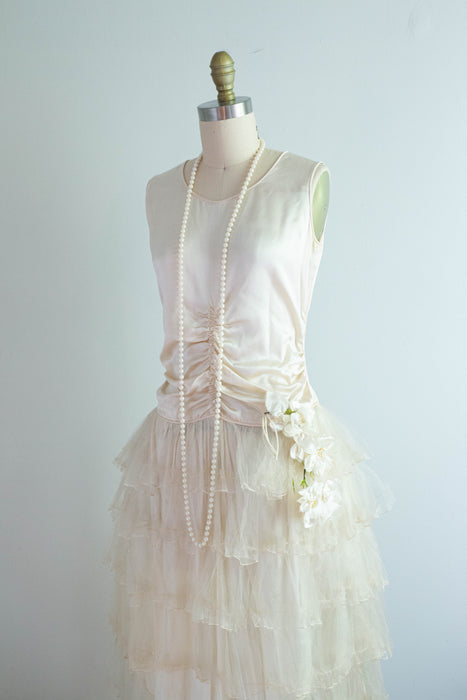 Ethereal 1920's Silk Flapper Robe De Style Party Dress / XS