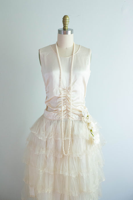 Ethereal 1920's Silk Flapper Robe De Style Party Dress / XS