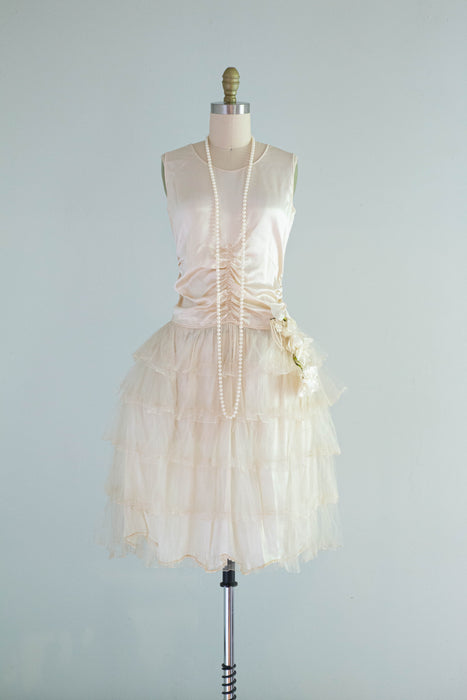 Ethereal 1920's Silk Flapper Robe De Style Party Dress / XS