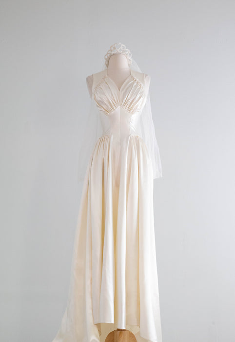 1940's vintage wedding dresses Gorgeous 1940's Gleaming Ivory Slipper Satin Wedding Gown From Meier & – Xtabay Vintage