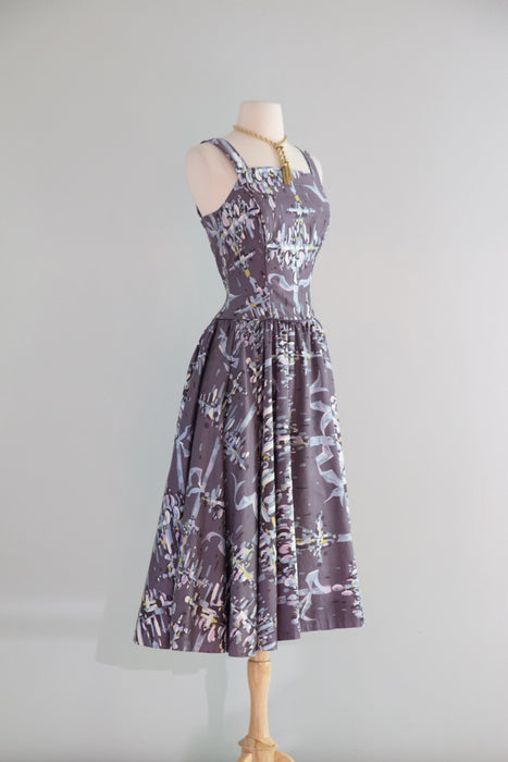 Glamorous 1950's Marjae of Miami Polished Cotton Summer Party Dress / Small