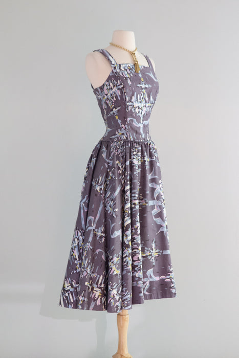 Glamorous 1950's Marjae of Miami Polished Cotton Summer Party Dress / Small