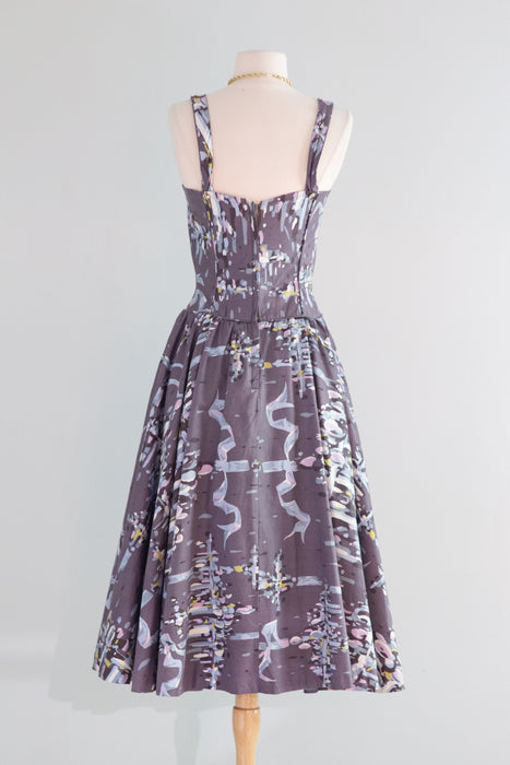 Glamorous 1950's Marjae of Miami Polished Cotton Summer Party Dress / Small