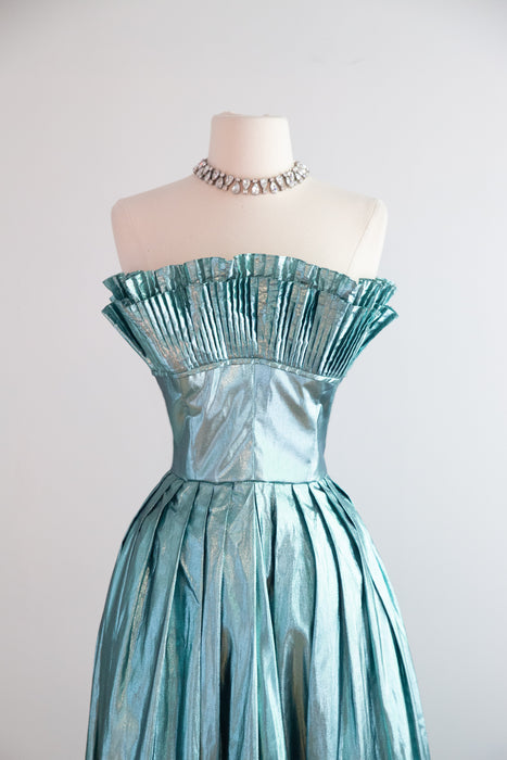 Shimmering 1980's Victor Costa Metallic Lame' Mermaid Gown / Small