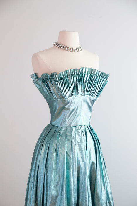 Shimmering 1980's Victor Costa Metallic Lame' Mermaid Gown / Small