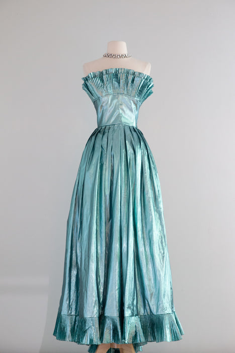 Shimmering 1980's Victor Costa Metallic Lame' Mermaid Gown / Small