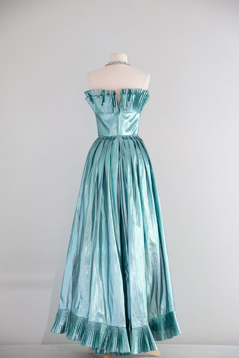 Shimmering 1980's Victor Costa Metallic Lame' Mermaid Gown / Small