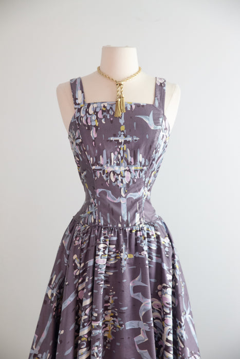 Glamorous 1950's Marjae of Miami Polished Cotton Summer Party Dress / Small