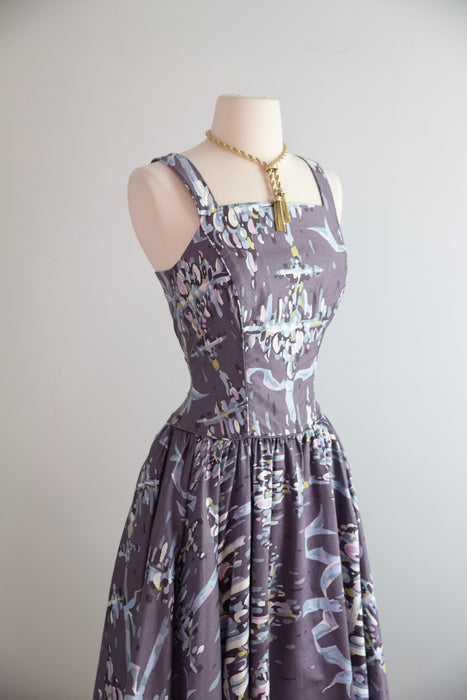 Glamorous 1950's Marjae of Miami Polished Cotton Summer Party Dress / Small